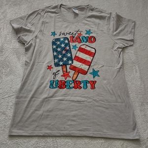 Port & Company Women's Grey SWEET LAND OF LIBERTY T-Shirt Size L